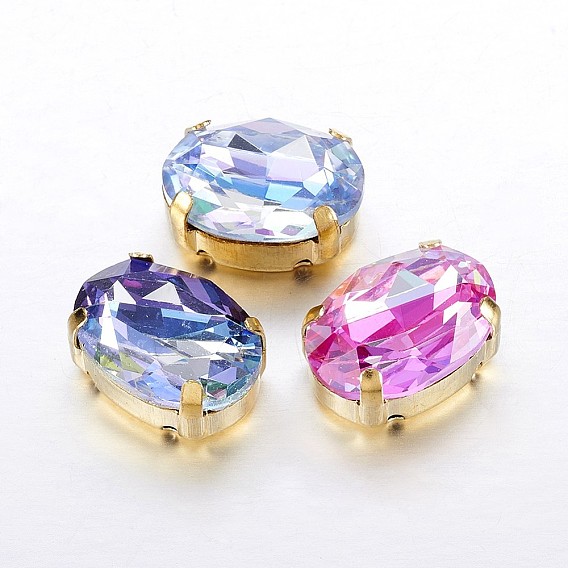 Шить на горный хрусталь, многожильных ссылки, имитация австрийский хрусталь, k 9 стеклянный страз, с настройками латуни, аксессуары для одежды, граненые, овальные, золотые