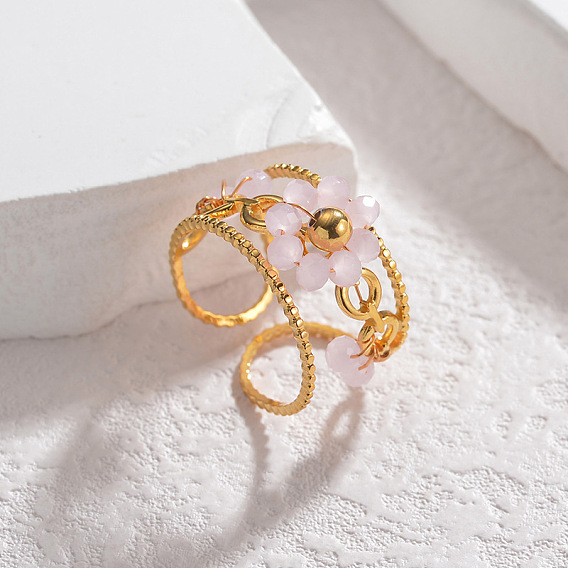 304 манжетные кольца из нержавеющей стали со стеклянным кристаллом, цветок, для женщин