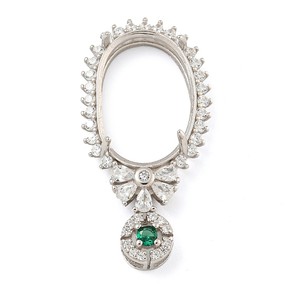 925 Sterling Silver Pendant Cabochon Settings, Prong Settings, with Cubic Zirconia, Rhinestone Claw Settings, Prong Settings, Oval