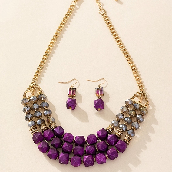 Комплекты ожерелий и серег-подвесок из сплава, акрила и стекла в богемном стиле