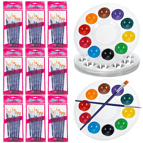 24Pcs Round PET Watercolor Oil Palette, with 24 Bags Plastic Painting Brush Set