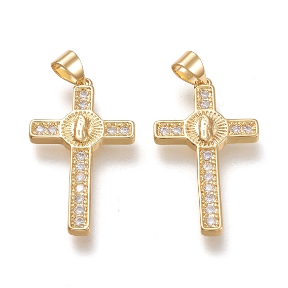 Латунные микро проложить кубического циркония подвески, крестик, прозрачные, реальный 18 k позолоченный