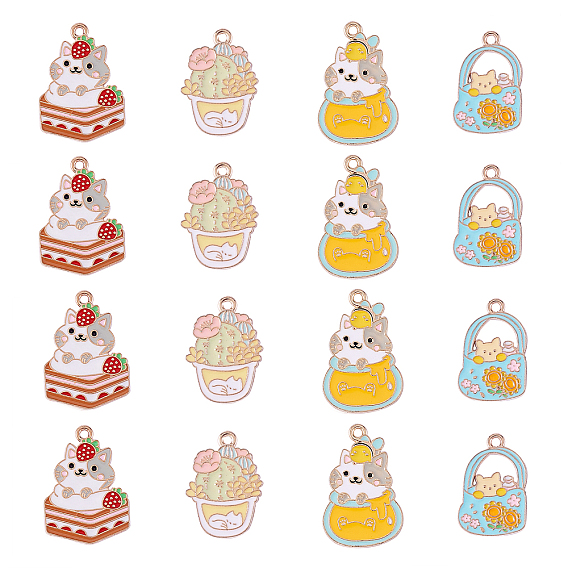 20 шт 4 стиль подвески из сплава эмали, кошка с тортом, золотой свет