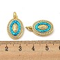 Brass Micro Pave Cubic Zirconia with Synthetic Opal Pendants, with Jump Ring, Real 18K Gold Plated