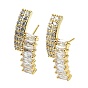Flower Shape Brass Micro Pave Cubic Zirconia Stud Earrings, Long-Lasting Plated