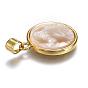 Natural Shell Pendants, with Jump Rings and Brass Findings, Long-Lasting Plated, Flat Round with Angel