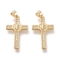 Латунные микро проложить кубического циркония подвески, крестик, прозрачные, реальный 18 k позолоченный