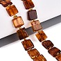 Natural Amber Beads Strands, Square, with Seed Beads