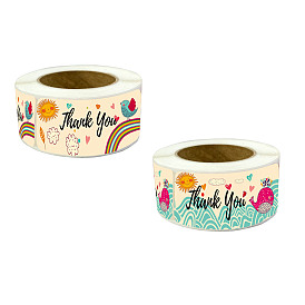 Thank You Stickers Roll, Rectangle Paper Adhesive Labels, Decorative Sealing Stickers for Christmas Gifts, Wedding, Party
