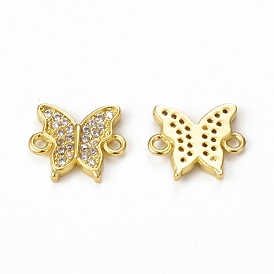 Brass Micro Pave Clear Cubic Zirconia Connector Charms, Butterfly Links