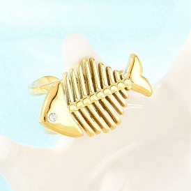 304 открытые манжеты из нержавеющей стали с цирконием и микро-паве для женщин, рыба