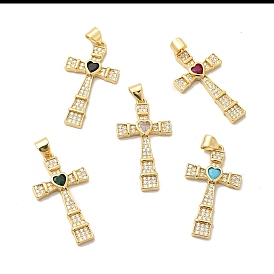 Rack Plating Eco-Friendly Brass Micro Pave Cubic Zirconia Pendants, Long-Lasting Plated, Lead Free & Cadmium Free, Cross Charm, Real 18K Gold Plated