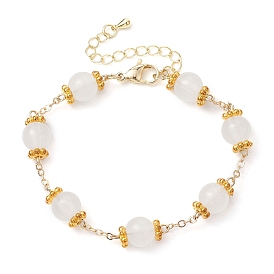 Brass & Imitation Jade Round Glass Link Bracelets for Women