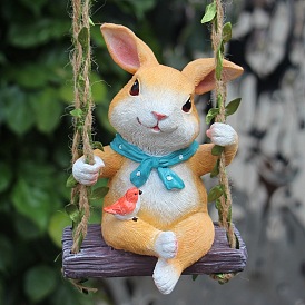 Resin Swing Rabbit Statue Ornament, for Garden Tree Decoration
