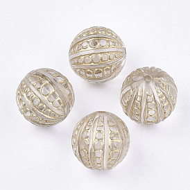 Plating Transparent Acrylic Beads, Metal Enlaced, Round