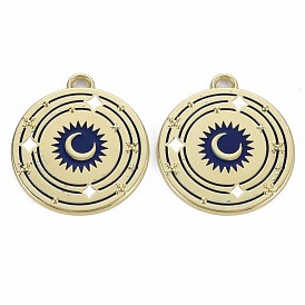 Crémaillère pendentifs en alliage placage, avec l'émail, sans cadmium et sans plomb, plat rond avec la lune, or et de lumière