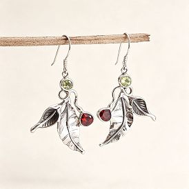 Alloy Rhinestone Dangle Earrings for Women, Leaf