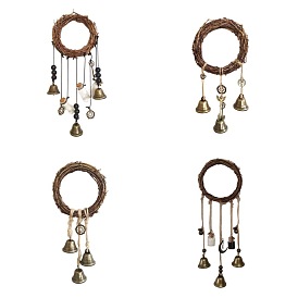Witch Bell Car Protection Witchcraft Wicca Wind Chime, Bamboo & Rattan Doorbell Porch Garden Window Decoration, with Glass Bottle and Metal Bell