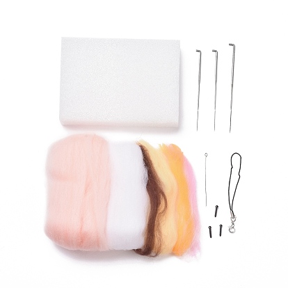 DIY Pendant Decoration Needle Felting Kit, with Iron Needles, Foam Chassis, Wool, Eye Pin, Craft Eye & Lobster Claw Clasp Strap, Pig with Swimming Ring