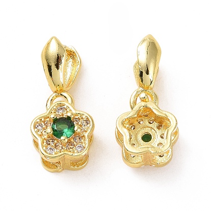 Brass Micro Pave Green Cubic Zirconia Ice Pick Pinch Bails, Plum Blossom