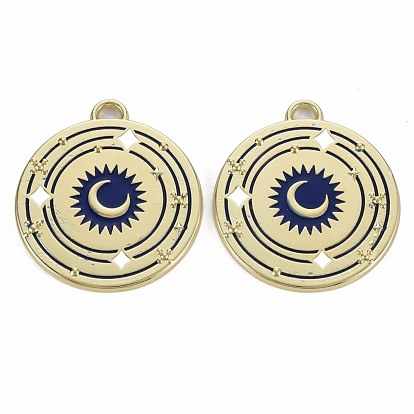 Crémaillère pendentifs en alliage placage, avec l'émail, sans cadmium et sans plomb, plat rond avec la lune, or et de lumière
