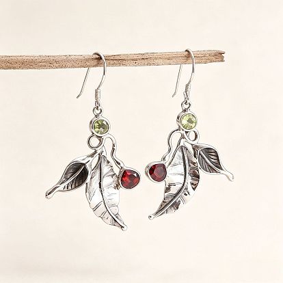 Alloy Rhinestone Dangle Earrings for Women, Leaf