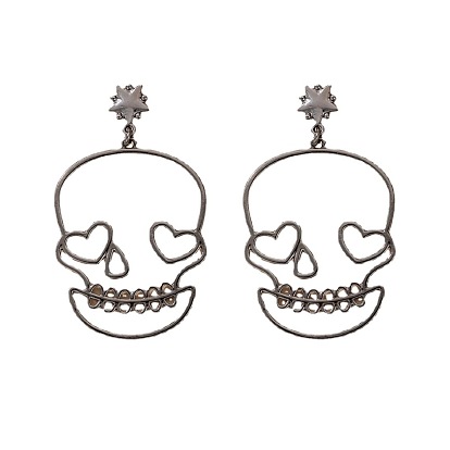 Alloy Skull with Heart Dangle Stud Earrings, Halloween Jewelry for Women