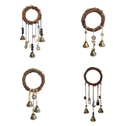 Witch Bell Car Protection Witchcraft Wicca Wind Chime, Bamboo & Rattan Doorbell Porch Garden Window Decoration, with Glass Bottle and Metal Bell