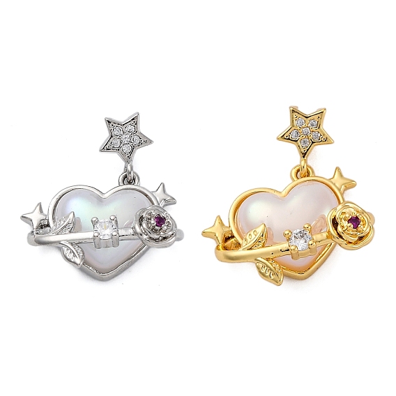 Подвески латуни cmолы, со стразами, сердце, долговечный, без кадмия и без свинца, стойки покрытие