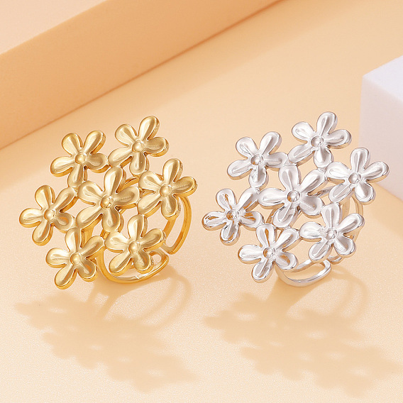 304 открытые кольца-манжеты из нержавеющей стали для женщин, цветок