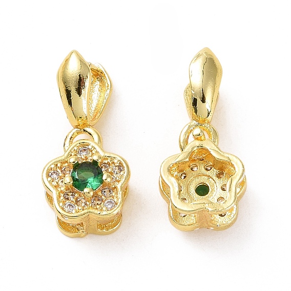 Brass Micro Pave Green Cubic Zirconia Ice Pick Pinch Bails, Plum Blossom