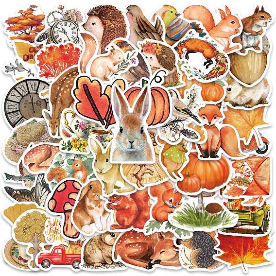 Autumn PVC Self-adhesive Cartoon Stickers, Waterproof Forest Animal Decals for Suitcase, Skateboard, Refrigerator, Helmet, Mobile Phone Shell