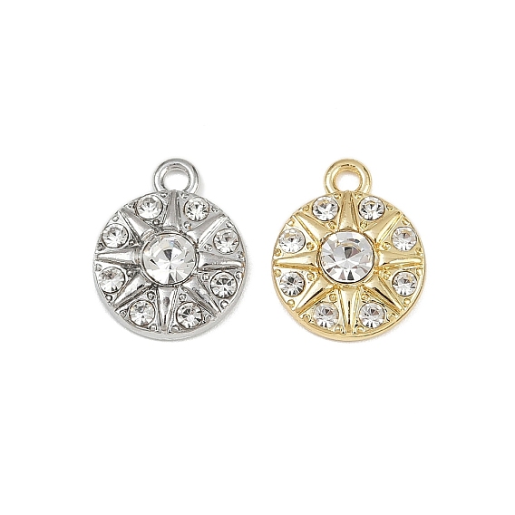 Подвески из сплава и страза, плоские круглые с солнцем, стойки покрытие, без кадмия и без свинца