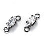 Brass Clear Cubic Zirconia Links Connectors, Long-Lasting Plated, Flat Round