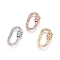 Brass Micro Pave Cubic Zirconia Screw Carabiner Lock Charms, for Necklaces Making, Oval, Colorful