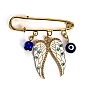 Evil Eye Angel Wing Charms Alloy Enamel Kilt Pins, with Lucky Eye Lampwork Beads, Golden