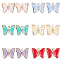 12Pcs 6 Colors Golden Brass Pendants, with Glass Cabochons and Loops, Butterfly