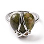 Gemstone Heart Adjustable Ring, Brass Wire Wrap Jewelry for Women, Cadmium Free & Lead Free