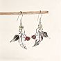 Alloy Rhinestone Dangle Earrings for Women, Leaf