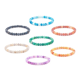 7Pcs 7 Color Natural Weathered Agate(Dyed) Round Beaded Stretch Bracelets Set, Gemstone Jewelry for Women