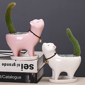 Gardening Cat Tail Succulent Cactus Ceramic Flower Pot Cartoon Cute Personality Ornament