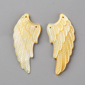 Left and Right Natural Yellow Shell Beads, Laser Cut, Wing