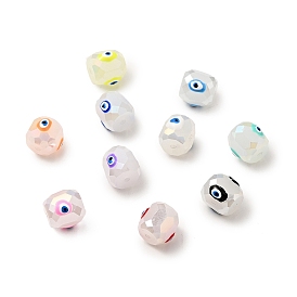 Opaque Glass Beads, with Enamel, Faceted, Drum with Evil Eye Pattern