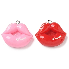 Opaque Resin Pendants, with Platinum Tone Iron Loops, Lip