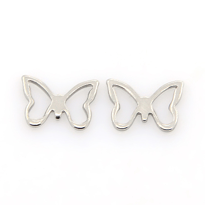 201 Stainless Steel Insect Charms, Butterfly Pendants, 7x10x1mm, Hole: 3x5mm