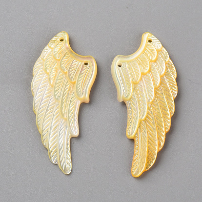 Left and Right Natural Yellow Shell Beads, Laser Cut, Wing