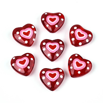 Нити прозрачных бусин из стеклянной эмали, сердце