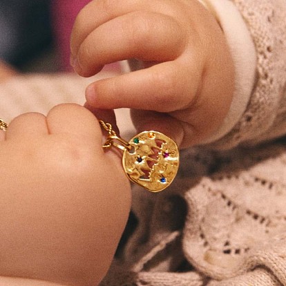 День матери 304 Подвески-колье из нержавеющей стали с инкрустацией кубическим цирконием в виде дисков неправильной формы для женщин, золотой / нержавеющая сталь цвета