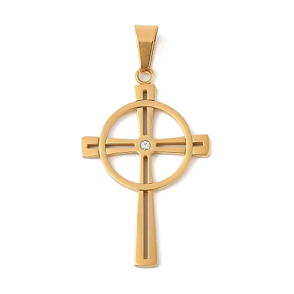 304 кулон из нержавеющей стали со стразами., ионное покрытие (ip), крестик