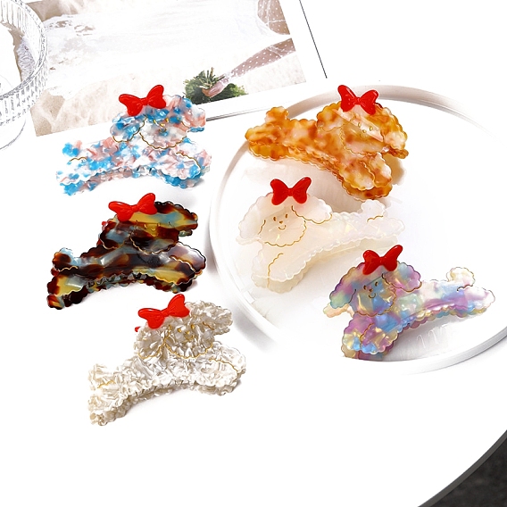 Заколки для волос с когтями из ацетата целлюлозы (смола), собака с бантом